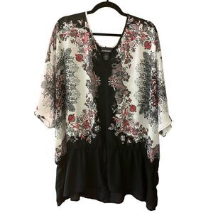 Lane Bryant floral paisley kimono sleeve sheer peplum top